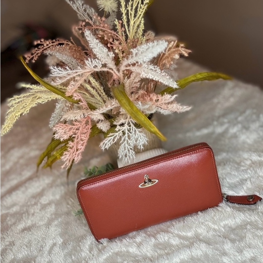 Vivienne Westwood Brown Leather Wallet with Zip Closure